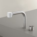 CEA Neutra Bateria kuchenna podokienna 2-otworowa z obrotową i wyciąganą wylewką Satin Stainless Steel NEU54S