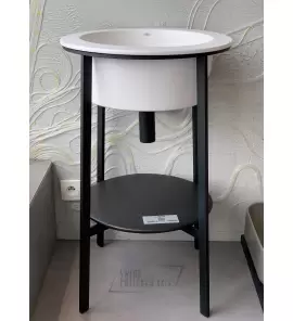 Cielo Catino Tondo Umywalka Ø50 biały mat + stelaż czarny mat + półka lavagna CALATTL+CASTTNM+CAPITLV