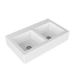 Flaminia Acquafood Zlew kuchenny podwójny stawiany na blat 100x60 biały połysk 5051AF