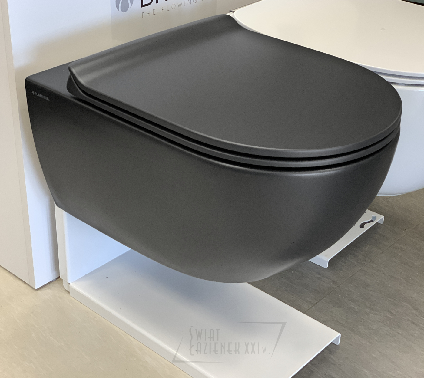 Flaminia App Wc wiszący bez kołnierza 54x36 cm z deską wolnoopadającą Carbon Czarny mat AP118GCAR+QKCW09CAR W MAGAZYNIE!!