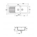 Galassia Genius Zlew dwukomorowy 116x50 cm druga komora mniejsza Biały 5100