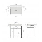 Galassia Zestaw Stelaż podumywalkowy stojący Czarny + Umywalka Biały 8998 + 8968