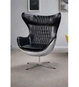 Galatea Design Monarch Fotel obrotowy aluminium chrom/skóra bydlęca czarna GDY8801CRSB