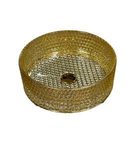   Galatea Design Crystal Umywalka szklana ∅40 opal honey gold z korkiem klik klak złotym GDGL05DTOR W MAGAZYNIE!!