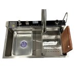   Galatea Design Modus S Zlew z wodospadem,  dozownikiem, bateria 3-funkcyjną ZESTAW 75x46 wpuszczany stainless steel GDP31IX WYPRZEDAŻ KOLORU!!