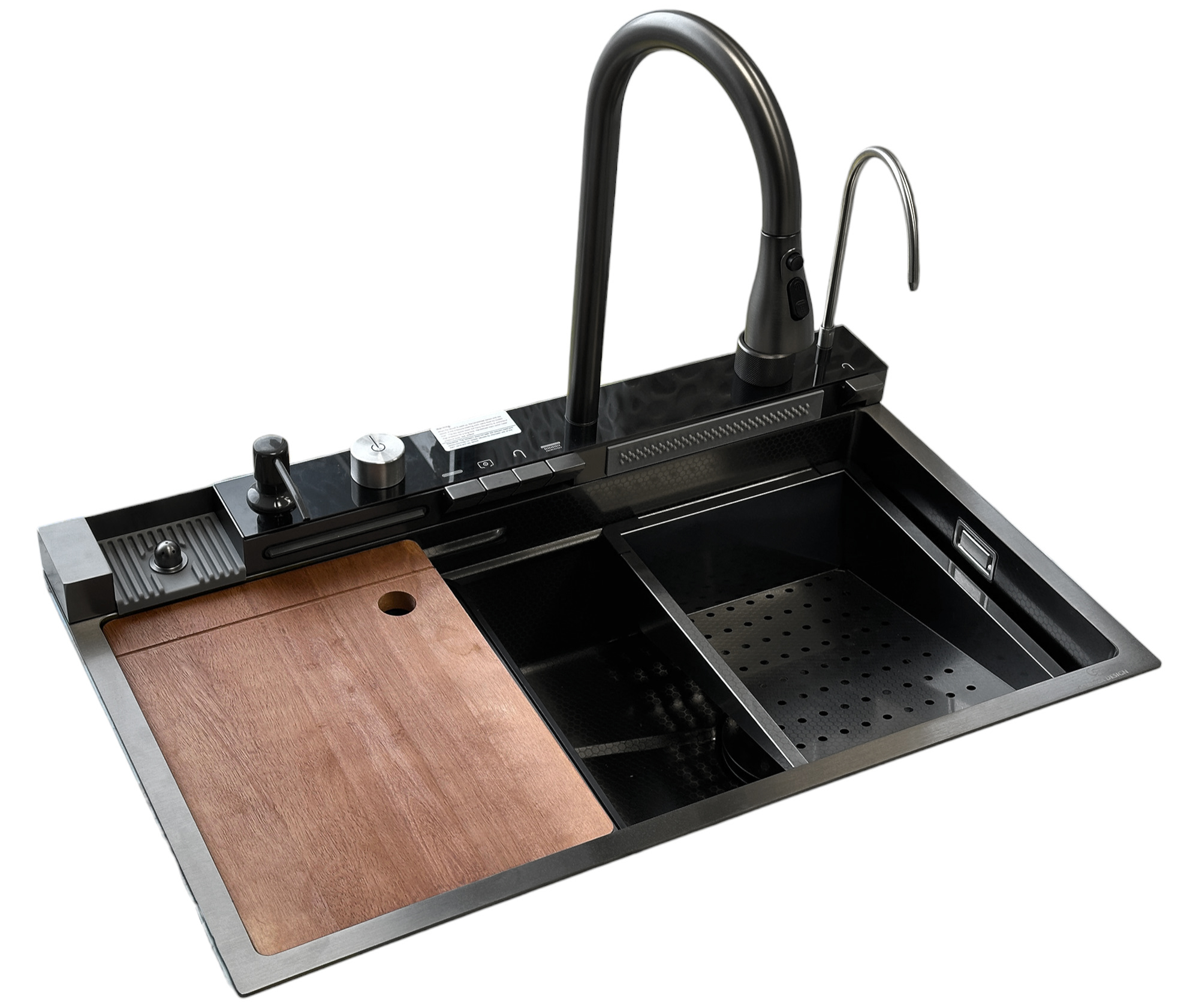 Galatea Design Modus S Zlew z wodospadem, dozownikiem, bateria 3-funkcyjną ZESTAW 75x46 wpuszczany gunmetal black GDP31GB WYPRZEDAŻ MAGAZYNOWA