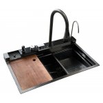      Galatea Design Modus S Zlew z wodospadem, dozownikiem, bateria 3-funkcyjną ZESTAW 75x46 wpuszczany  gunmetal black GDP31GB WYPRZEDAŻ MAGAZYNOWA