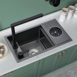    Galatea Design Modus Up Zlew z myjką do szklanek, baterią teleskopową, deską blatową 60x40 wpuszczany gunmetal black GDP27GB W MAGAZYNIE!!