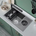    Galatea Design Modus Up Zlew z myjką do szklanek, baterią teleskopową, deską blatową 60x40 wpuszczany gunmetal black GDP27GB W MAGAZYNIE!!