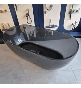    Galatea Design Reflex Wanna wolnostojąca Resinmood 150x70 light grey z korkiem klik klak gunmetal GDFY8010150LG WYPRZEDAŻ EKSPOZYCJI!!