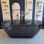    Galatea Design Reflex Wanna wolnostojąca Resinmood 150x70 light grey z korkiem klik klak gunmetal GDFY8010150LG WYPRZEDAŻ EKSPOZYCJI!!