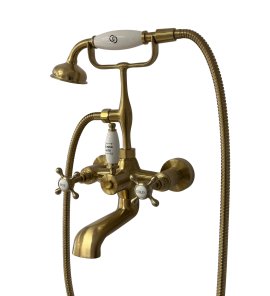   Galatea Design Retro Bateria wannowa ścienna z zestawem prysznicowym złoty szczotkowany GDT8BRG W MAGAZYNIE!!