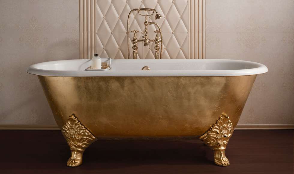 Gentry Home Carlton Wanna wolnostojąca żeliwna 178x80 cm z nogami Biała/Złoto 9141