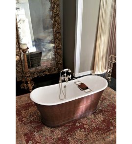Gentry Home York Wanna żeliwna wolnostojąca 170x68 cm Biała/Brązowa skóra 9190