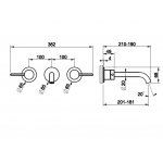 Gessi 316 Intreccio Bateria umywalkowa ścienna element zewnętrzny steel brushed 54194.239
