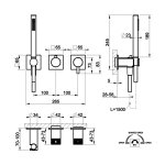 Gessi Incastri Bateria natryskowa 3-otworowa podtynkowa z zestawem prysznicowym - element zewnętrzny Black Metal PVD 75036.706