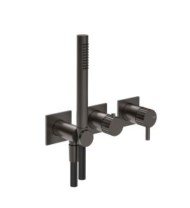 Gessi Incastri Bateria natryskowa 3-otworowa podtynkowa z zestawem prysznicowym - element zewnętrzny Black Metal Brushed PVD 75036.707