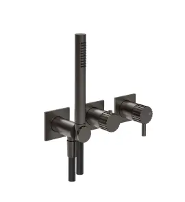 Gessi Incastri Bateria natryskowa 3-otworowa podtynkowa z zestawem prysznicowym - element zewnętrzny Black Metal Brushed PVD 75036.707