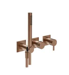 Gessi Incastri Bateria natryskowa 3-otworowa podtynkowa z zestawem prysznicowym - element zewnętrzny Copper Brushed PVD 75036.708