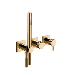 Gessi Incastri Bateria natryskowa 3-otworowa podtynkowa z zestawem prysznicowym - element zewnętrzny Warm Bronze PVD 75036.735