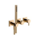 Gessi Incastri Bateria natryskowa 3-otworowa podtynkowa z zestawem prysznicowym - element zewnętrzny Warm Bronze PVD 75036.735