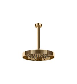 Gessi Incastri Deszczownica Ø 250 mm "żebrowana" z ramieniem sufitowym Warm Bronze PVD 63750.735