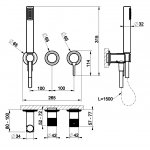 Gessi Inciso Shower Bateria natryskowa 3-otworowa podtynkowa z zestawem prysznicowym - element zewnętrzny Black Metal Brushed PVD 58345.707