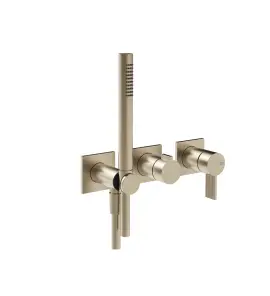 Gessi Inverso Rigato Bateria prysznicowa z przełącznikiem 2-drożnym ze słuchawką i wężem - element zewnętrzny Finox Brushed Nickel 73536.149