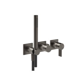 Gessi Inverso Rigato Bateria prysznicowa z przełącznikiem 2-drożnym ze słuchawką i wężem - element zewnętrzny Black Metal Brushed PVD 73536.707