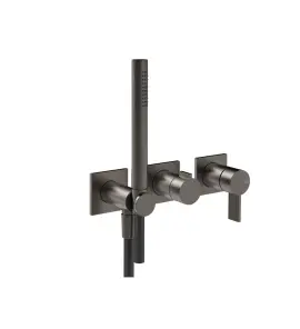Gessi Inverso Rigato Bateria prysznicowa z przełącznikiem 2-drożnym ze słuchawką i wężem - element zewnętrzny Black Metal Brushed PVD 73536.707