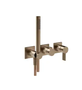 Gessi Inverso Rigato Bateria prysznicowa z przełącznikiem 2-drożnym ze słuchawką i wężem - element zewnętrzny Coffee Bronze Brushed PVD 73536.761
