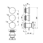 Gessi Origini Bateria natryskowa termostatyczna 3-uchwytowa podtynkowa 2-drożna - element zewnętrzny Copper Brushed PVD 66334.708