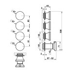 Gessi Origini Bateria natryskowa termostatyczna 4-uchwytowa podtynkowa 3-drożna - element zewnętrzny Black Metal Brushed PVD 66336.707