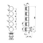 Gessi Origini Bateria natryskowa termostatyczna 5-uchwytowa podtynkowa 4-drożna - element zewnętrzny Black Metal Brushed PVD 66338.707