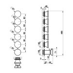 Gessi Origini Bateria natryskowa termostatyczna 6-uchwytowa podtynkowa 5-drożna - element zewnętrzny Warm Bronze Brushed PVD 66340.726