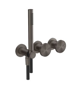 Gessi Origini Bateria prysznicowa z przełącznikiem 2-drożnym ze słuchawką i wężem - element zewnętrzny Black Metal Brushed PVD 66036.707