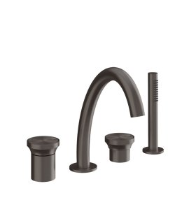 Gessi Origini Bateria wannowa 4-otworowa z zestawem prysznicowym Black Metal Brushed PVD 66037.707