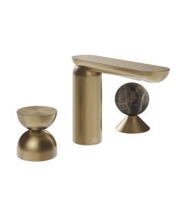 Gessi Perle Bateria umywalkowa 3-otworowa bez korka warm bronze brushed pvd/metal/emperador dark marble 74918.726