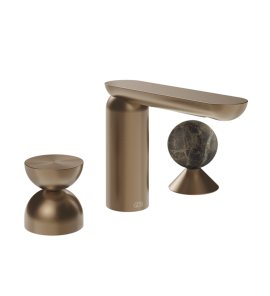 Gessi Perle Bateria umywalkowa 3-otworowa bez korka copper brushed pvd/metal/emperador dark marble 74918.708