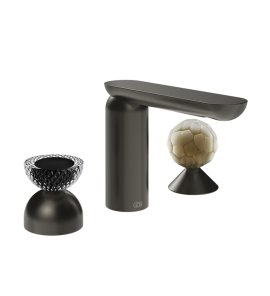 Gessi Perle Bateria umywalkowa 3-otworowa bez korka black metal brushed pvd/murano balloton/murano battuto 74748.707