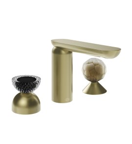 Gessi Perle Bateria umywalkowa 3-otworowa bez korka brass brushed pvd/murano balloton/murano battuto 74748.727