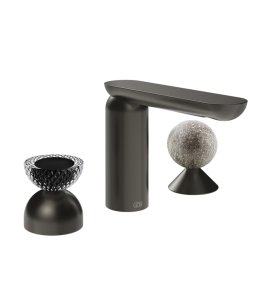 Gessi Perle Bateria umywalkowa 3-otworowa bez korka black metal brushed pvd/murano balloton/murano pulegoso 74768.707