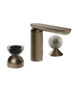 Gessi Perle Bateria umywalkowa 3-otworowa bez korka coffee bronze brushed pvd/murano balloton/murano pulegoso 74768.761