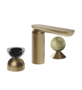 Gessi Perle Bateria umywalkowa 3-otworowa bez korka warm bronze brushed pvd/murano balloton/onyx green 74758.726