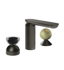 Gessi Perle Bateria umywalkowa 3-otworowa bez korka black metal brushed pvd/murano balloton/onyx green 74758.707