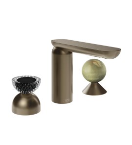 Gessi Perle Bateria umywalkowa 3-otworowa bez korka coffee bronze brushed pvd/murano balloton/onyx green 74758.761
