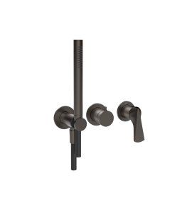 Gessi Ventaglio Bateria natryskowa 3-otworowa podtynkowa z zestawem prysznicowym - element zewnętrzny Black Metal Brushed PVD 72036.707