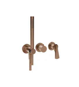Gessi Ventaglio Bateria natryskowa 3-otworowa podtynkowa z zestawem prysznicowym - element zewnętrzny Copper Brushed PVD 72036.708