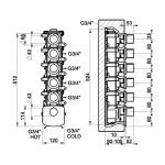 Gessi Ventaglio Bateria prysznicowa termostatyczna podtynkowa 5-drożna - element zewnętrzny Warm Bronze Brushed PVD 43240.726