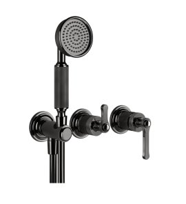 Gessi Venti20 Bateria natryskowa ścienna z przełącznikiem 2-drożnym, słuchawką i wężem element zewnętrzny black metal pvd 65036.706